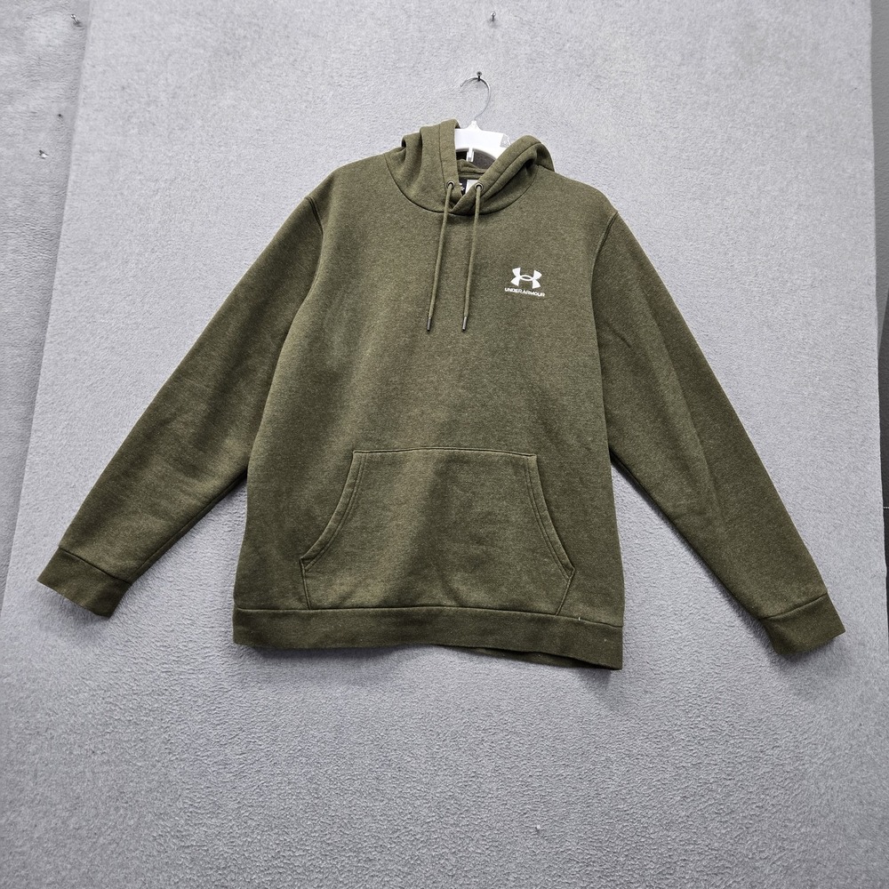 Under Armour Men Hoodie L Green Logo Embroidered Fleece Activewear Pullover
